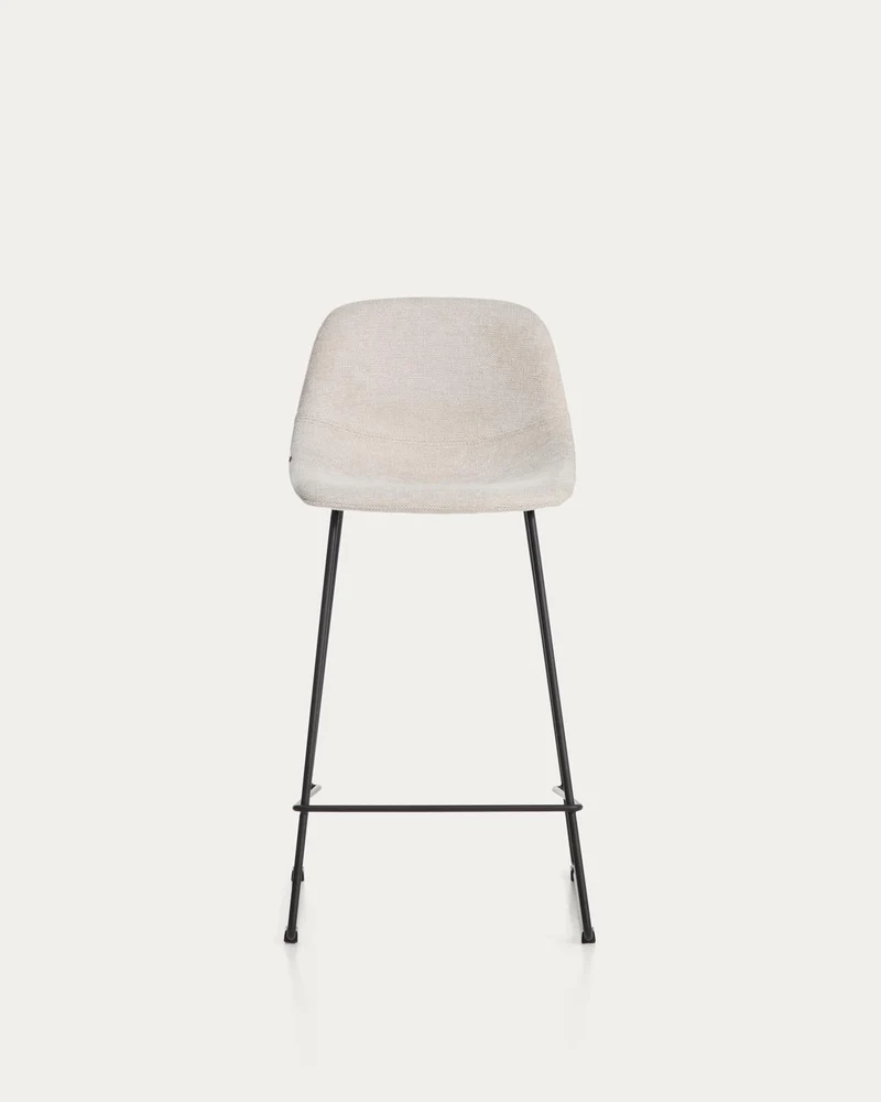 Hocker Zahara mit beiger Chenille und Stahlbeinen mit schwarzem Finish, 65 cm, FSC 100 %