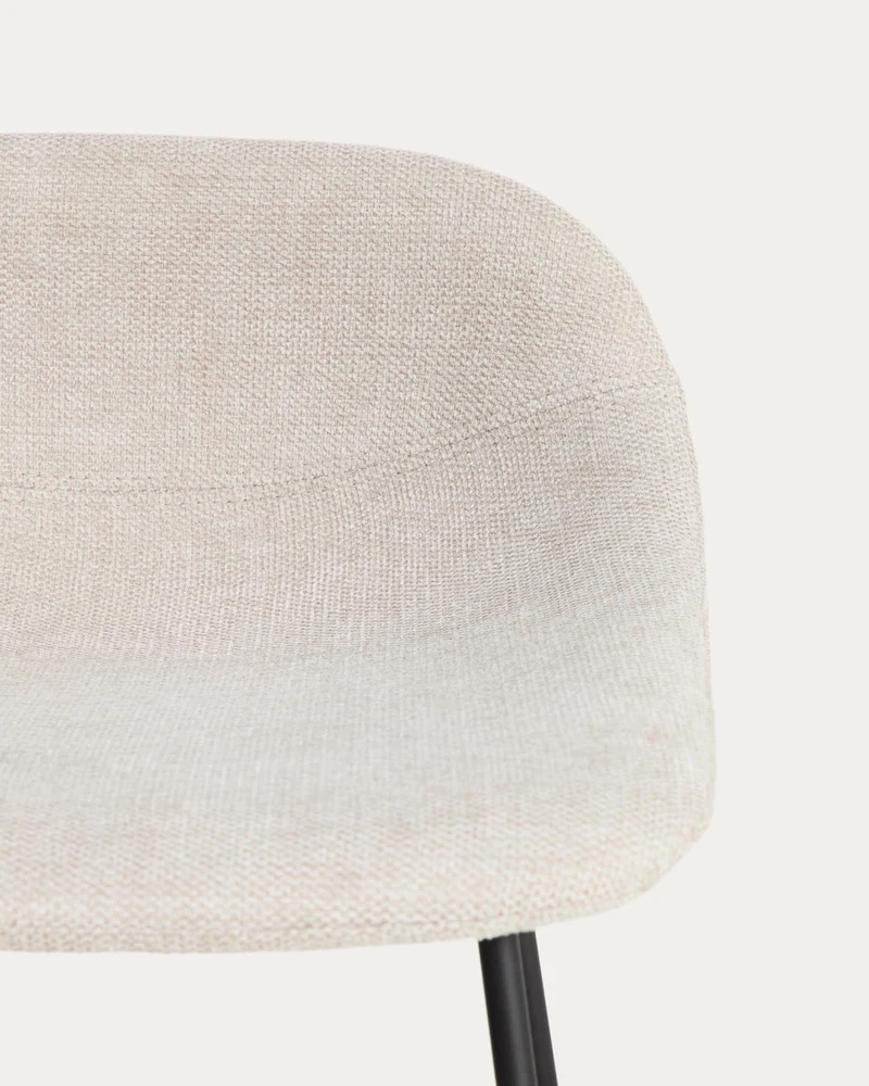 Hocker Zahara mit beiger Chenille und Stahlbeinen mit schwarzem Finish, 76 cm, FSC 100 %