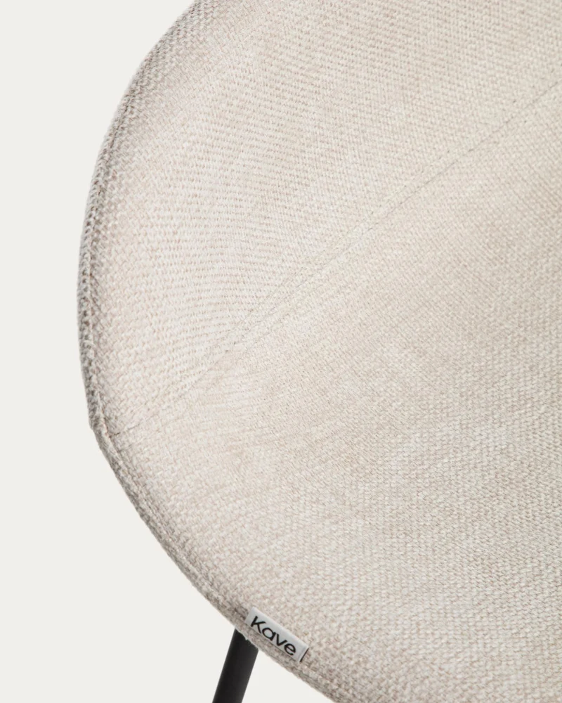 Hocker Zahara mit beiger Chenille und Stahlbeinen mit schwarzem Finish, 76 cm, FSC 100 %