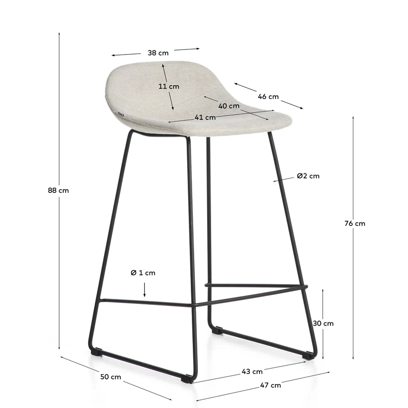 Hocker Zahara mit beiger Chenille und Stahlbeinen mit schwarzem Finish, 76 cm, FSC 100 %