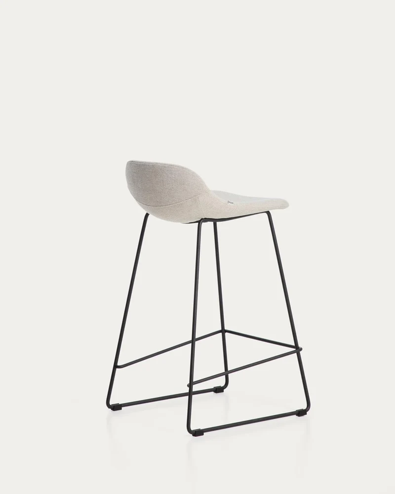 Hocker Zahara mit beiger Chenille und Stahlbeinen mit schwarzem Finish, 76 cm, FSC 100 %