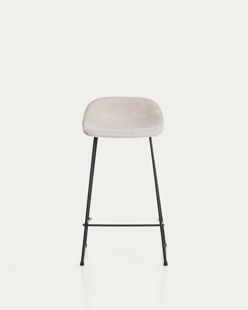 Hocker Zahara mit beiger Chenille und Stahlbeinen mit schwarzem Finish, 76 cm, FSC 100 %