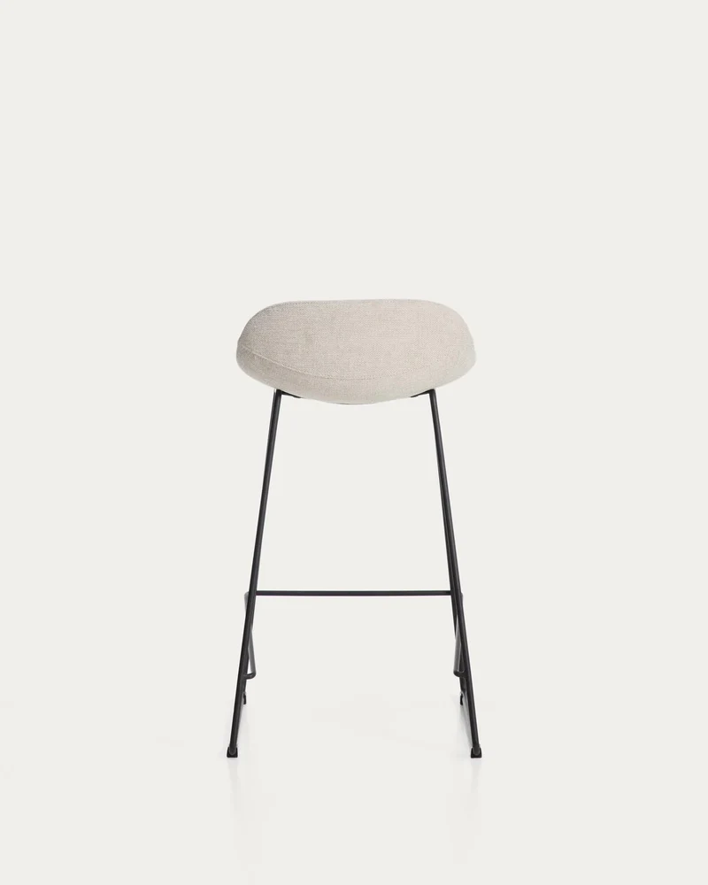 Hocker Zahara mit beiger Chenille und Stahlbeinen mit schwarzem Finish, 76 cm, FSC 100 %
