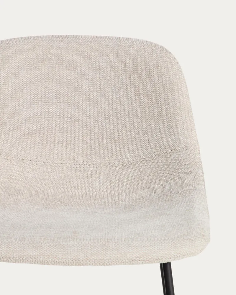 Hocker Zahara mit beiger Chenille und Stahlbeinen mit schwarzem Finish, 76 cm, FSC 100 %