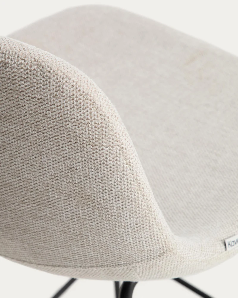 Hocker Zahara mit beiger Chenille und Stahlbeinen mit schwarzem Finish, 76 cm, FSC 100 %