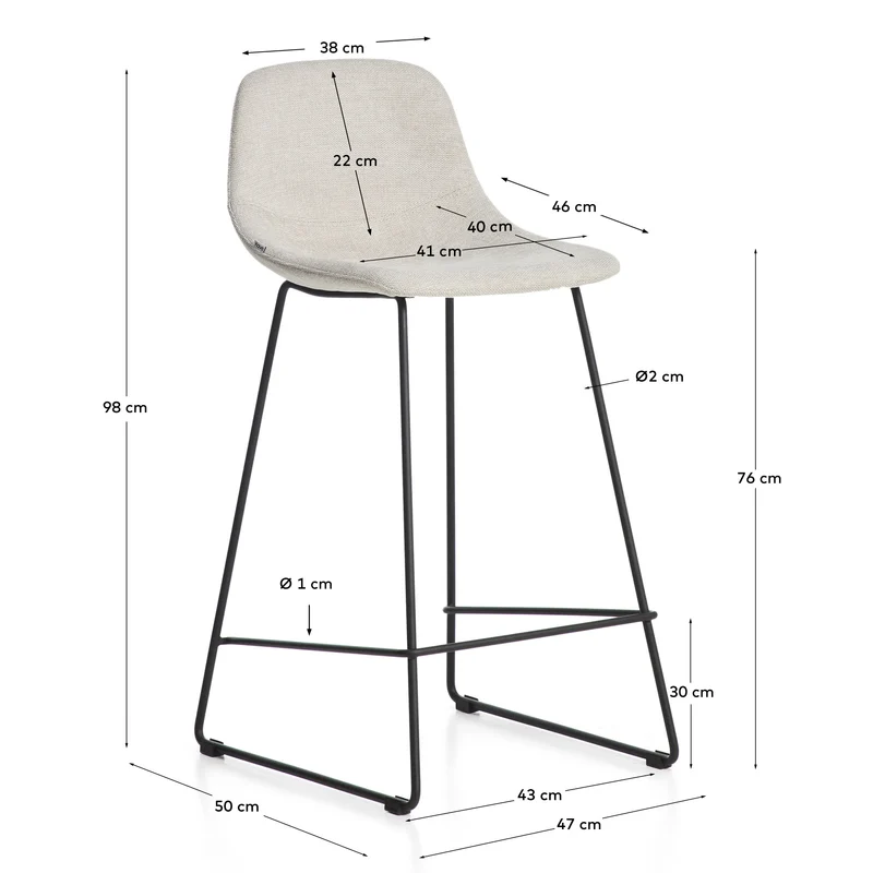 Hocker Zahara mit beiger Chenille und Stahlbeinen mit schwarzem Finish, 76 cm, FSC 100 %
