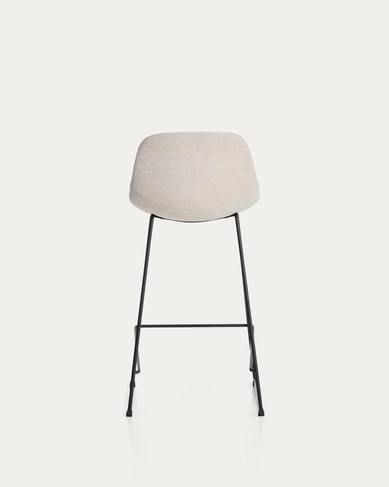 Hocker Zahara mit beiger Chenille und Stahlbeinen mit schwarzem Finish, 76 cm, FSC 100 %