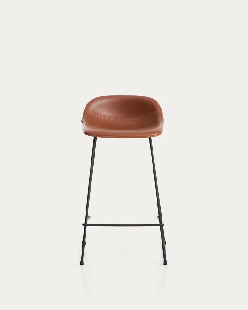 Hocker Zahara mit braunem Polyurethan und Stahlbeinen mit schwarzem Finish, 76 cm, FSC 100