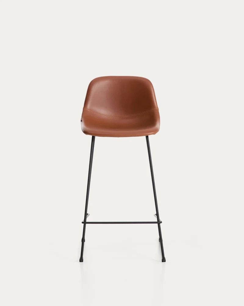 Hocker Zahara mit braunem Polyurethan und Stahlbeinen mit schwarzem Finish, 76 cm, FSC 100