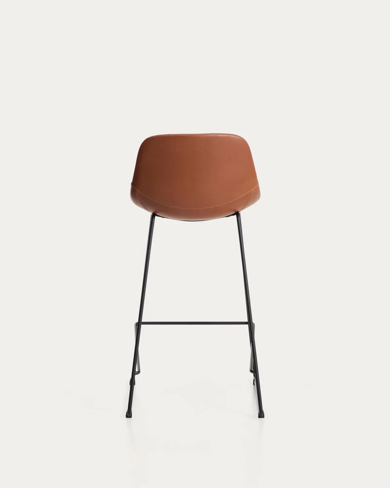 Hocker Zahara mit braunem Polyurethan und Stahlbeinen mit schwarzem Finish, 76 cm, FSC 100
