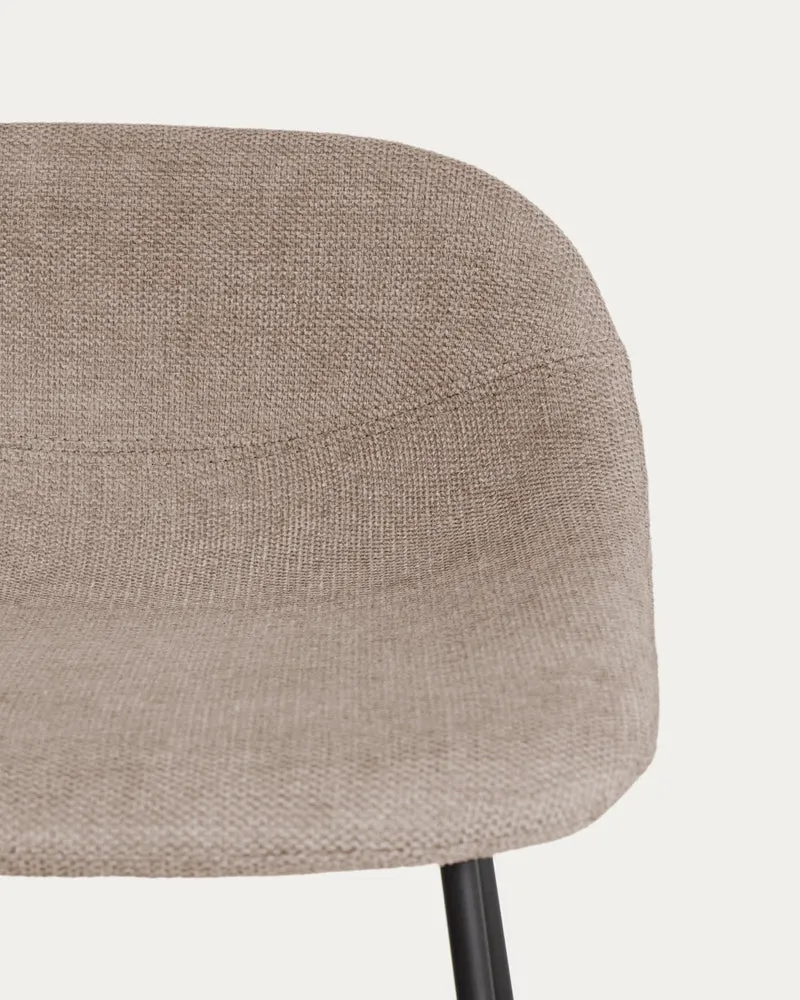 Hocker Zahara mit brauner Chenille und Stahlbeinen mit schwarzem Finish, 65 cm, FSC 100 %