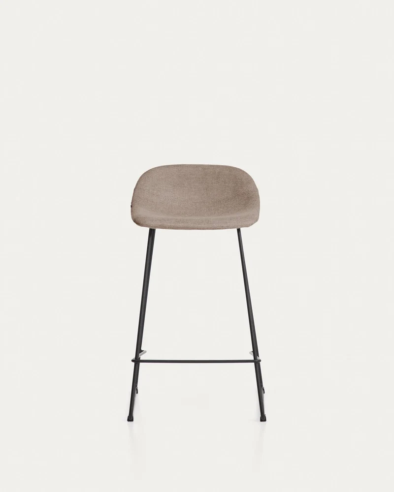 Hocker Zahara mit brauner Chenille und Stahlbeinen mit schwarzem Finish, 65 cm, FSC 100 %