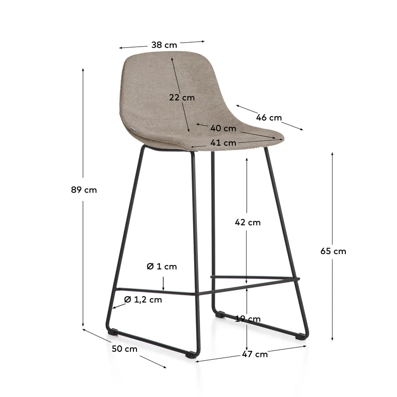 Hocker Zahara mit brauner Chenille und Stahlbeinen mit schwarzem Finish, 65 cm, FSC 100 %