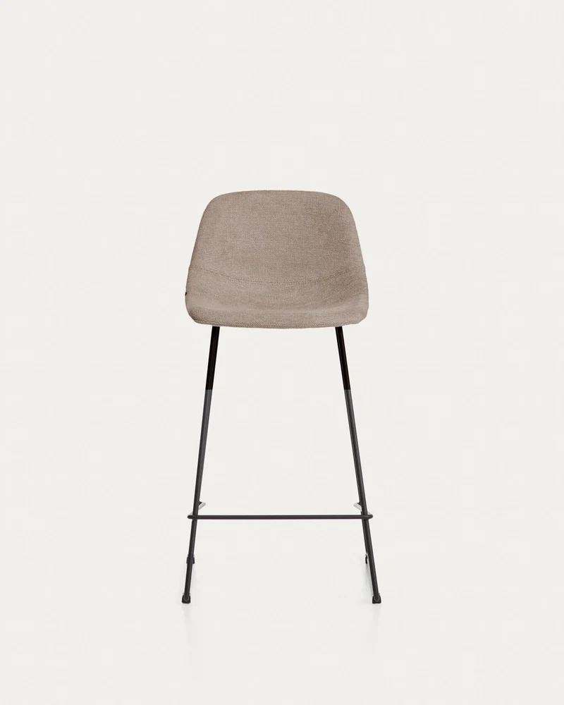 Hocker Zahara mit brauner Chenille und Stahlbeinen mit schwarzem Finish, 65 cm, FSC 100 %