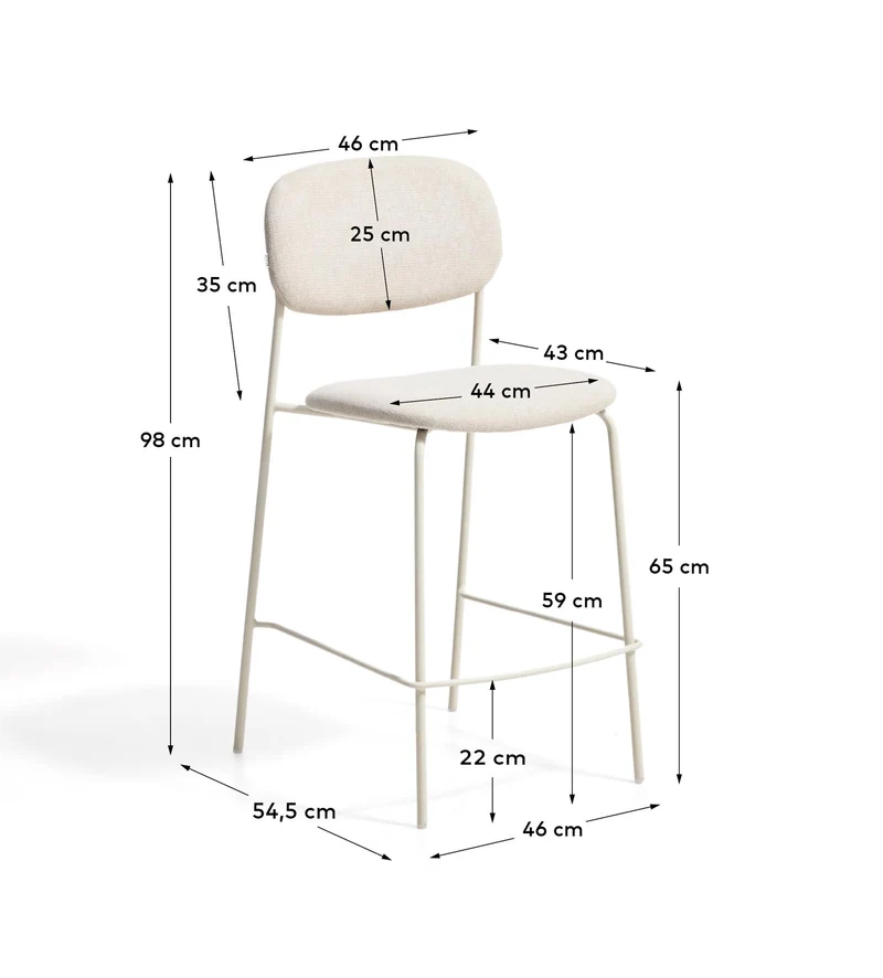 Stapelbarer Hocker Meli mit beiger Chenille und Beinen aus beigem Metall, FSC Mix Credit,