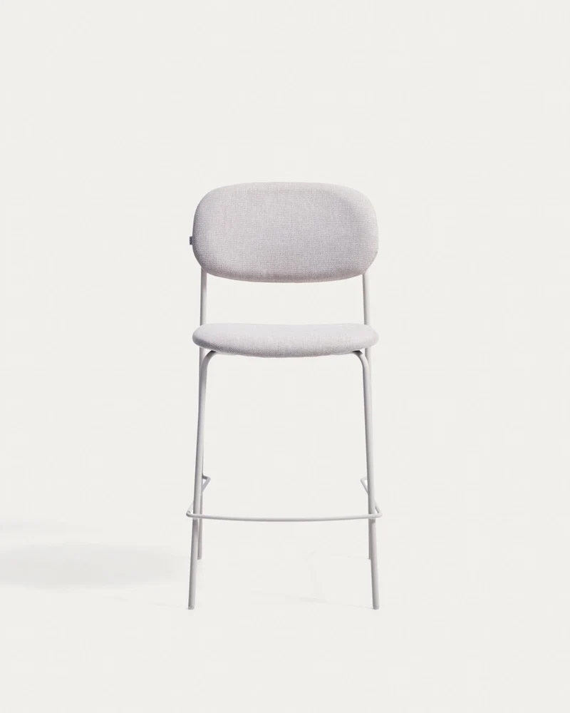 Stapelbarer Hocker Meli mit beiger Chenille und Beinen aus beigem Metall, FSC Mix Credit,