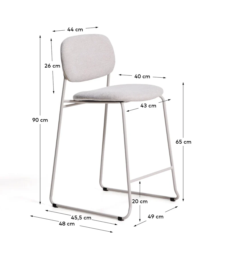 Stapelbarer Hocker Meli mit beiger Chenille und Beinen aus beigem Metall, FSC Mix Credit,