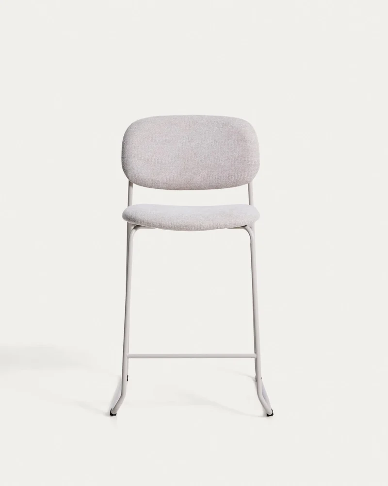Stapelbarer Hocker Meli mit beiger Chenille und Beinen aus beigem Metall, FSC Mix Credit,