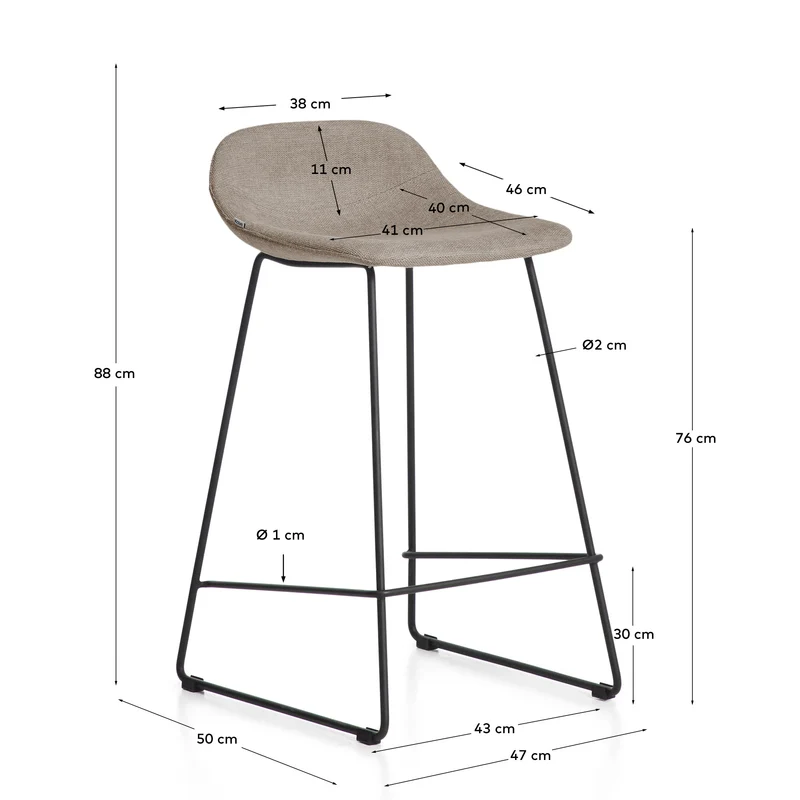 Hocker Zahara mit brauner Chenille und Stahlbeinen mit schwarzem Finish, 76 cm, FSC 100 %