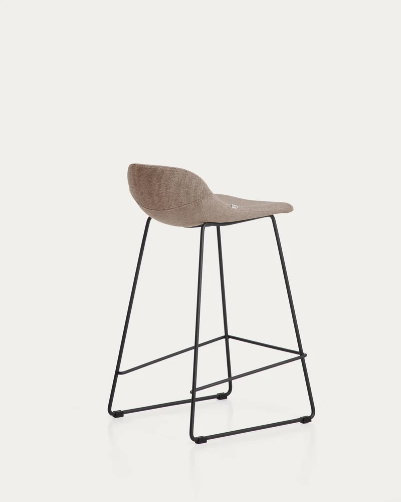 Hocker Zahara mit brauner Chenille und Stahlbeinen mit schwarzem Finish, 76 cm, FSC 100 %