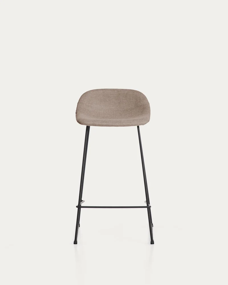 Hocker Zahara mit brauner Chenille und Stahlbeinen mit schwarzem Finish, 76 cm, FSC 100 %