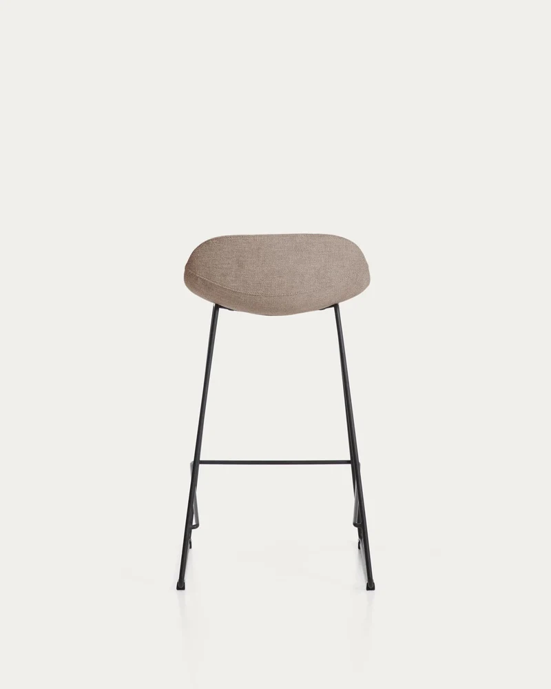 Hocker Zahara mit brauner Chenille und Stahlbeinen mit schwarzem Finish, 76 cm, FSC 100 %