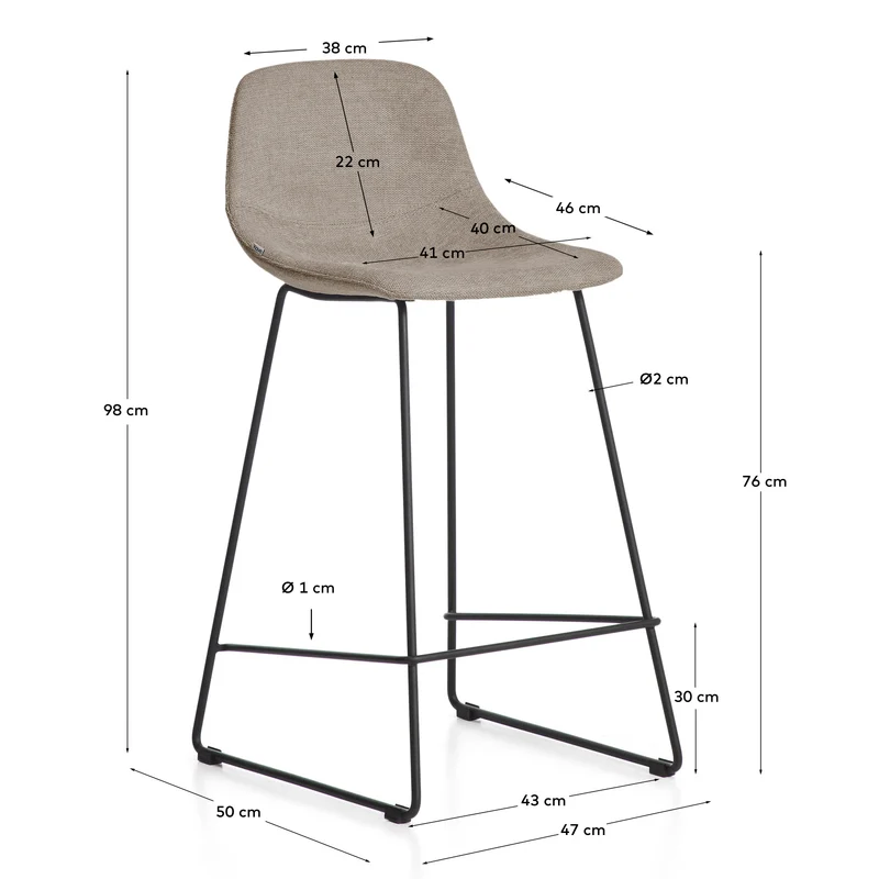 Hocker Zahara mit brauner Chenille und Stahlbeinen mit schwarzem Finish, 76 cm, FSC 100 %