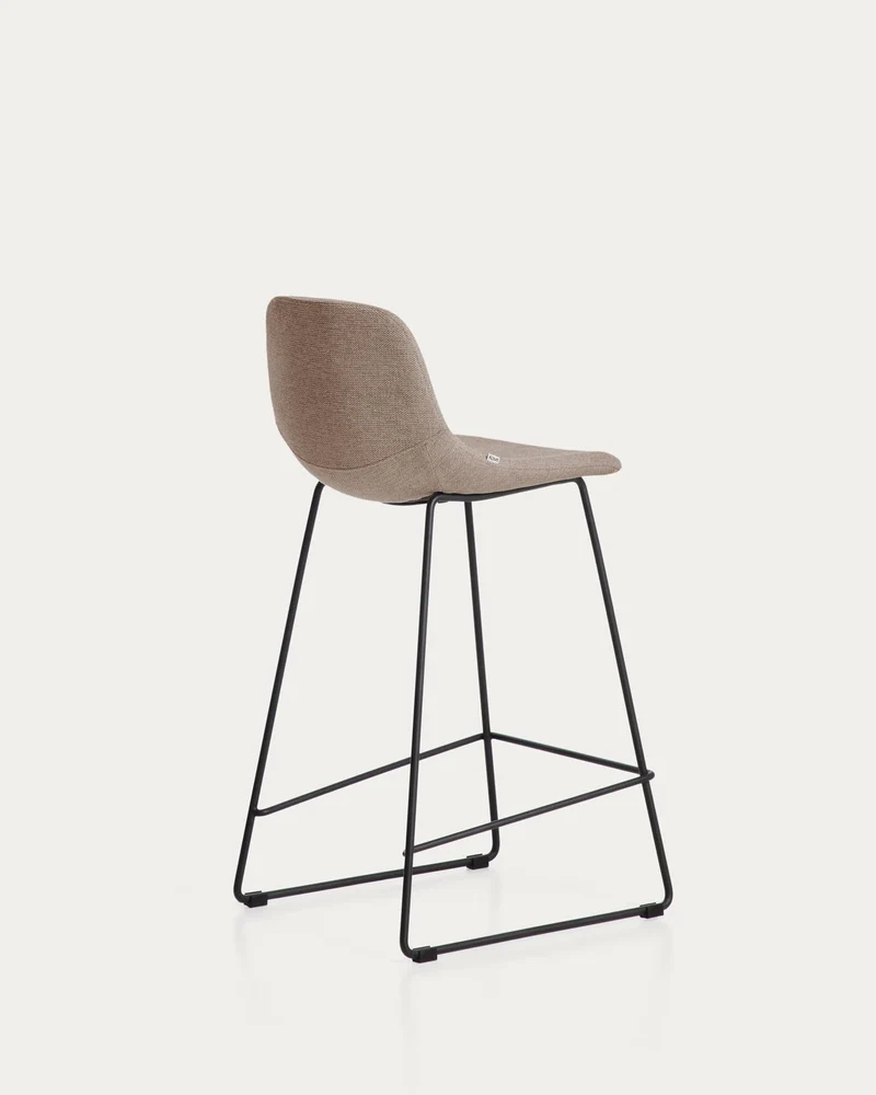 Hocker Zahara mit brauner Chenille und Stahlbeinen mit schwarzem Finish, 76 cm, FSC 100 %