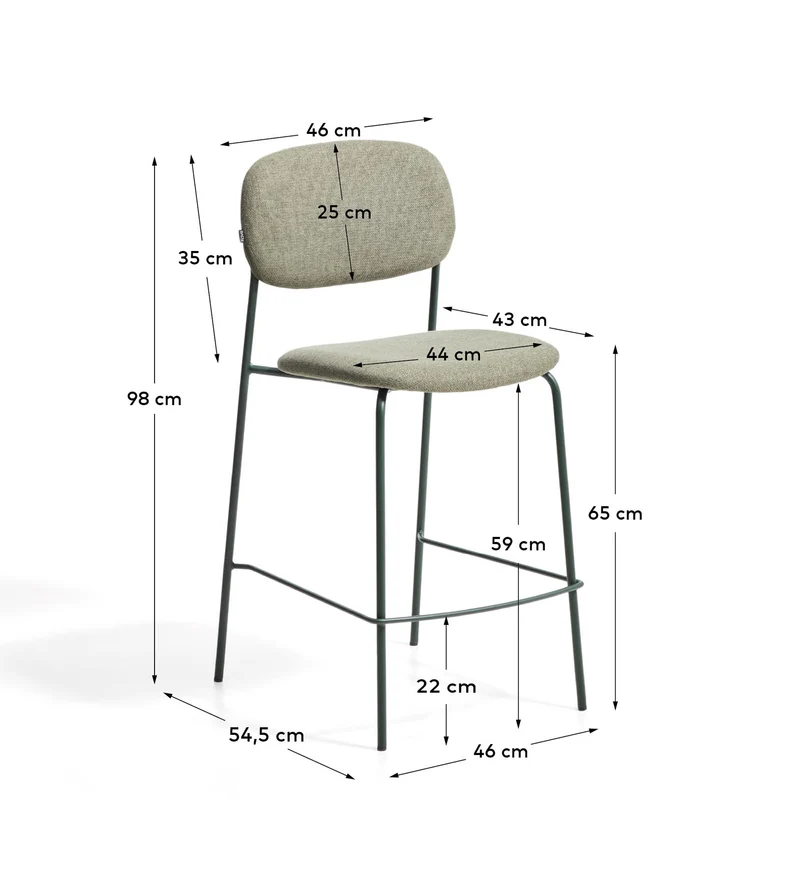 Stapelbarer Hocker Meli mit grüner Chenille und Beinen aus grünem Metall, FSC Mix Credit,