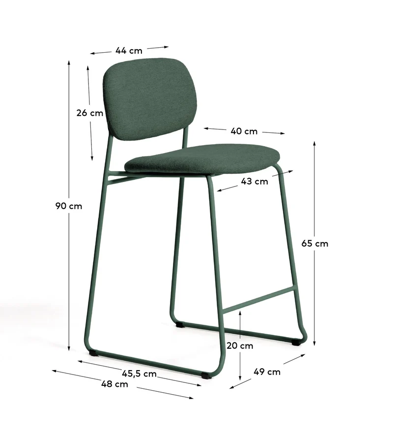 Stapelbarer Hocker Meli mit grüner Chenille und Beinen aus grünem Metall, FSC Mix Credit,