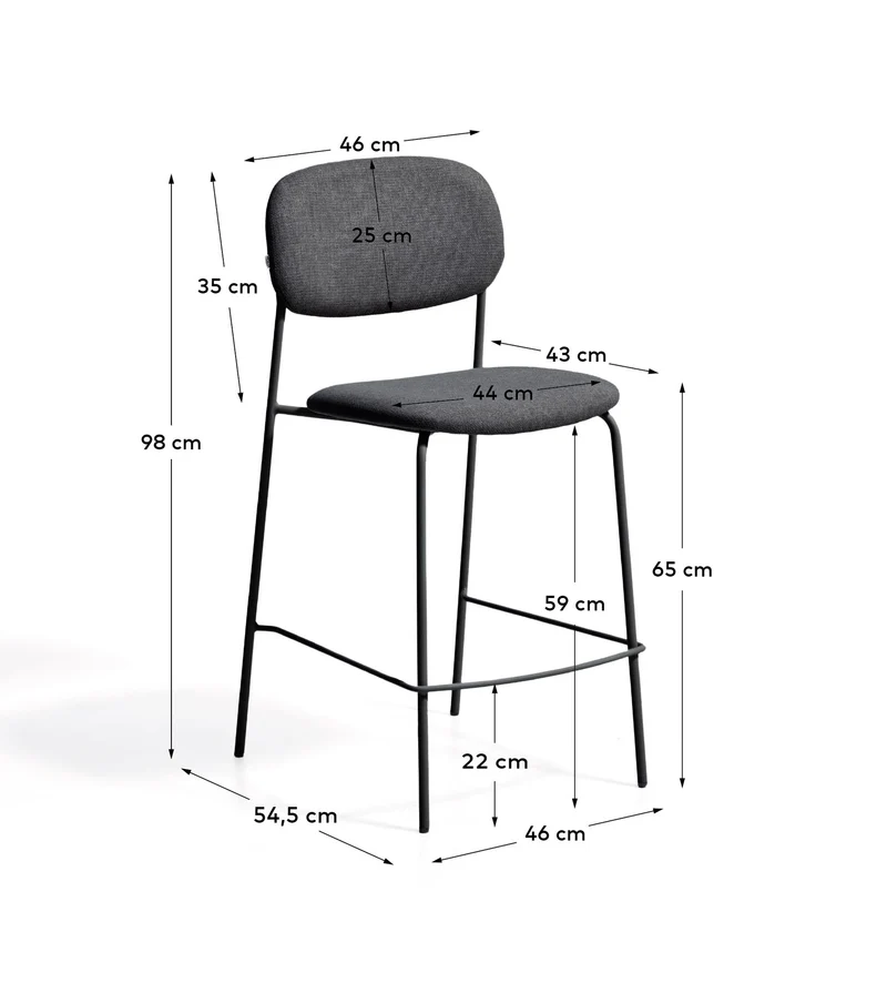 Stapelbarer Hocker Meli mit grauer Chenille und Beinen aus grauem Metall, FSC Mix Credit,