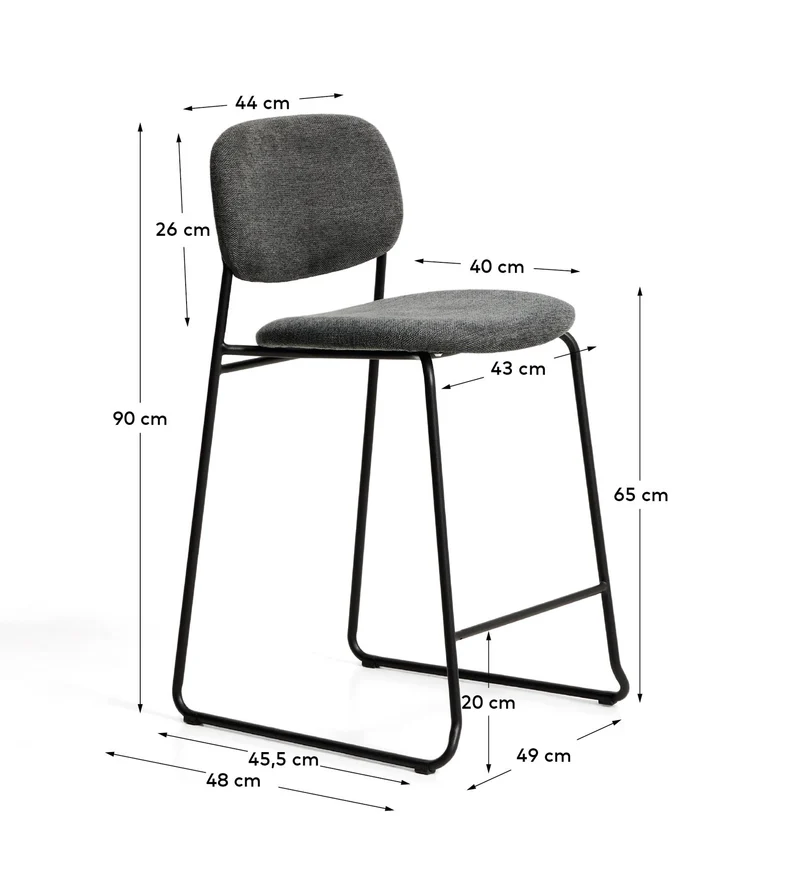 Stapelbarer Hocker Meli mit grauer Chenille und Beinen aus grauem Metall, FSC Mix Credit,