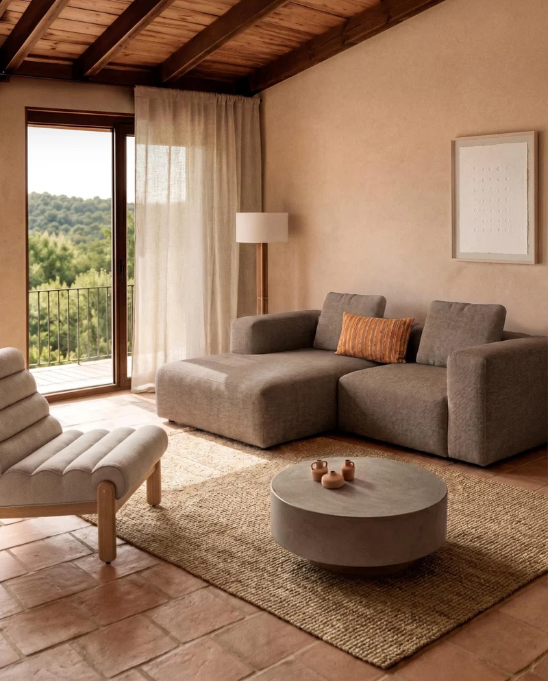 2-Sitzer-Sofa Blok mit Chaiselongue links in brauner Chenille, 240 cm, FSC Mix Credit