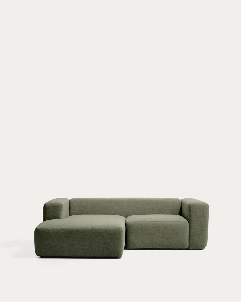 2-Sitzer-Sofa Blok mit Chaiselongue links in moosgrüner Chenille, 240 cm, FSC Mix Credit
