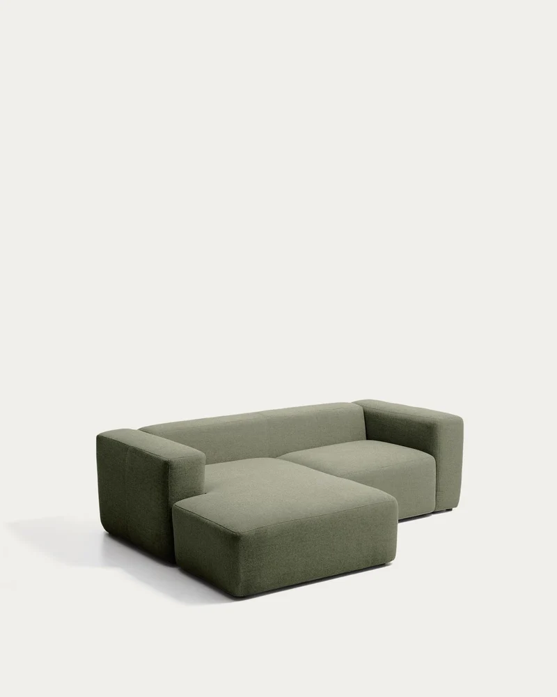 2-Sitzer-Sofa Blok mit Chaiselongue links in moosgrüner Chenille, 240 cm, FSC Mix Credit
