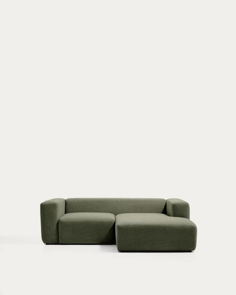 2-Sitzer-Sofa Blok mit Chaiselongue rechts in moosgrüner Chenille, 240 cm, FSC Mix Credit