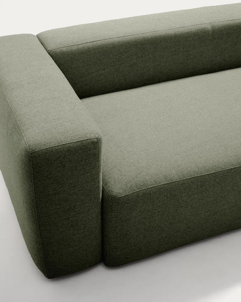 2-Sitzer-Sofa Blok mit Chaiselongue rechts in moosgrüner Chenille, 240 cm, FSC Mix Credit