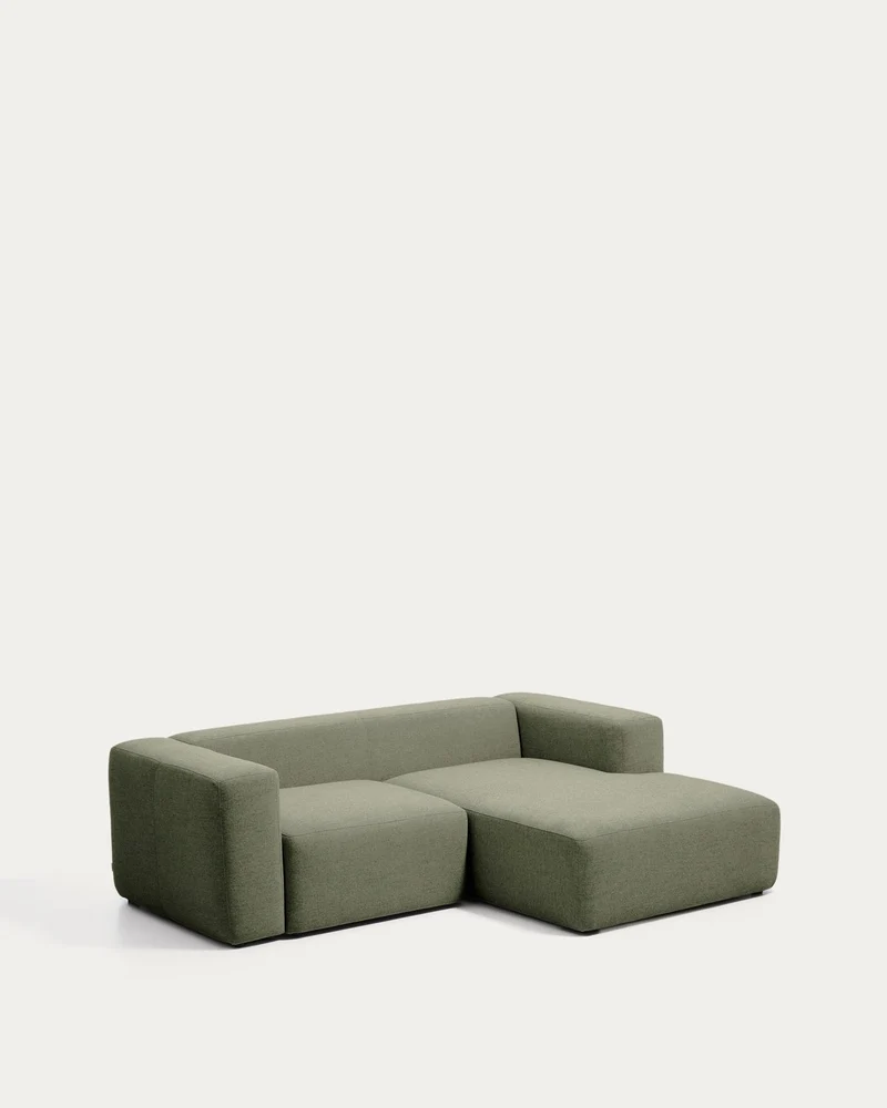 2-Sitzer-Sofa Blok mit Chaiselongue rechts in moosgrüner Chenille, 240 cm, FSC Mix Credit