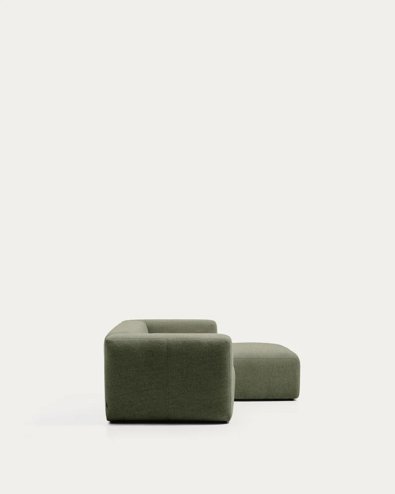 2-Sitzer-Sofa Blok mit Chaiselongue rechts in moosgrüner Chenille, 240 cm, FSC Mix Credit