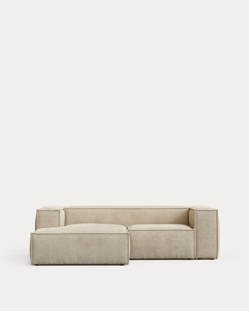 2-Sitzer-Sofa Blok schwer entflammbar mit Chaiselongue links und dickem Cord in Ecru 240 c