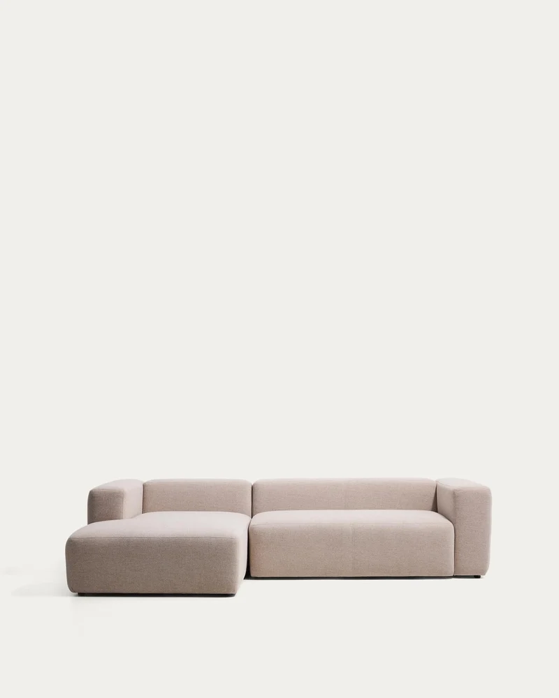 3-Sitzer-Sofa Blok mit Chaiselongue links in beiger Chenille, 300 cm, FSC Mix Credit