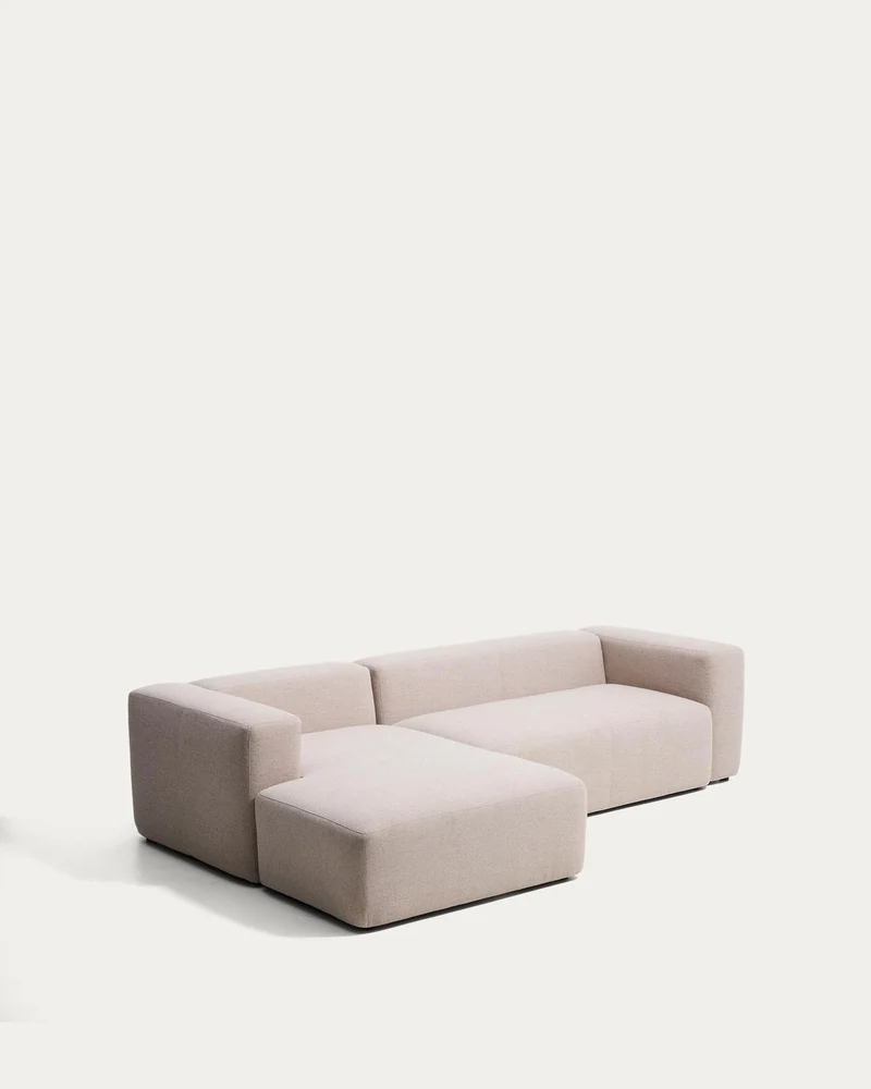 3-Sitzer-Sofa Blok mit Chaiselongue links in beiger Chenille, 300 cm, FSC Mix Credit