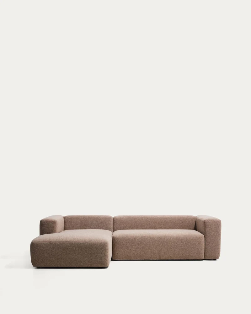 3-Sitzer-Sofa Blok mit Chaiselongue links in brauner Chenille, 300 cm, FSC Mix Credit