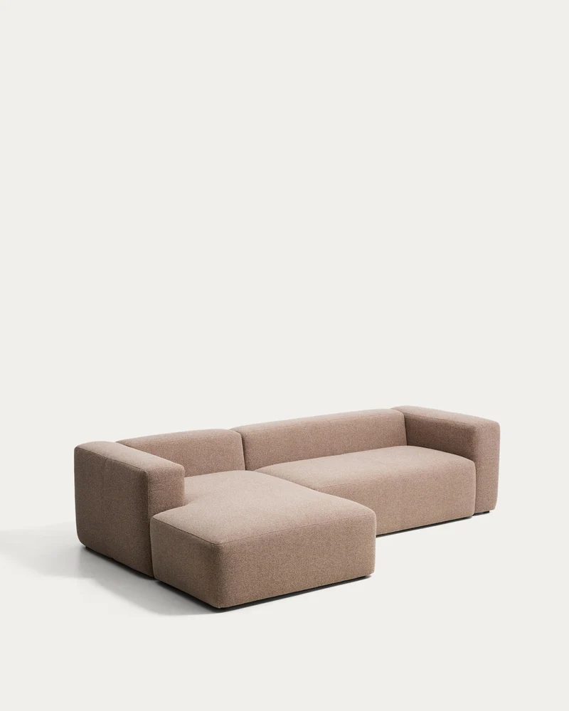 3-Sitzer-Sofa Blok mit Chaiselongue links in brauner Chenille, 300 cm, FSC Mix Credit