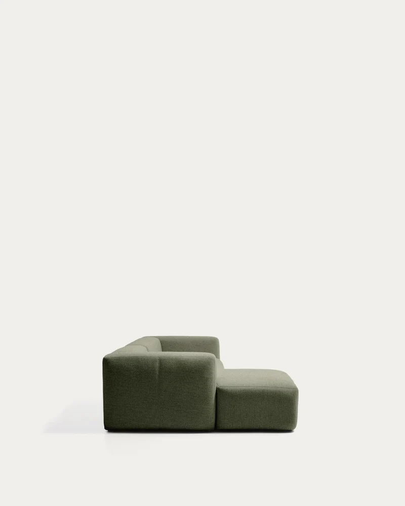 3-Sitzer-Sofa Blok mit Chaiselongue links in moosgrüner Chenille, 300 cm, FSC Mix Credit