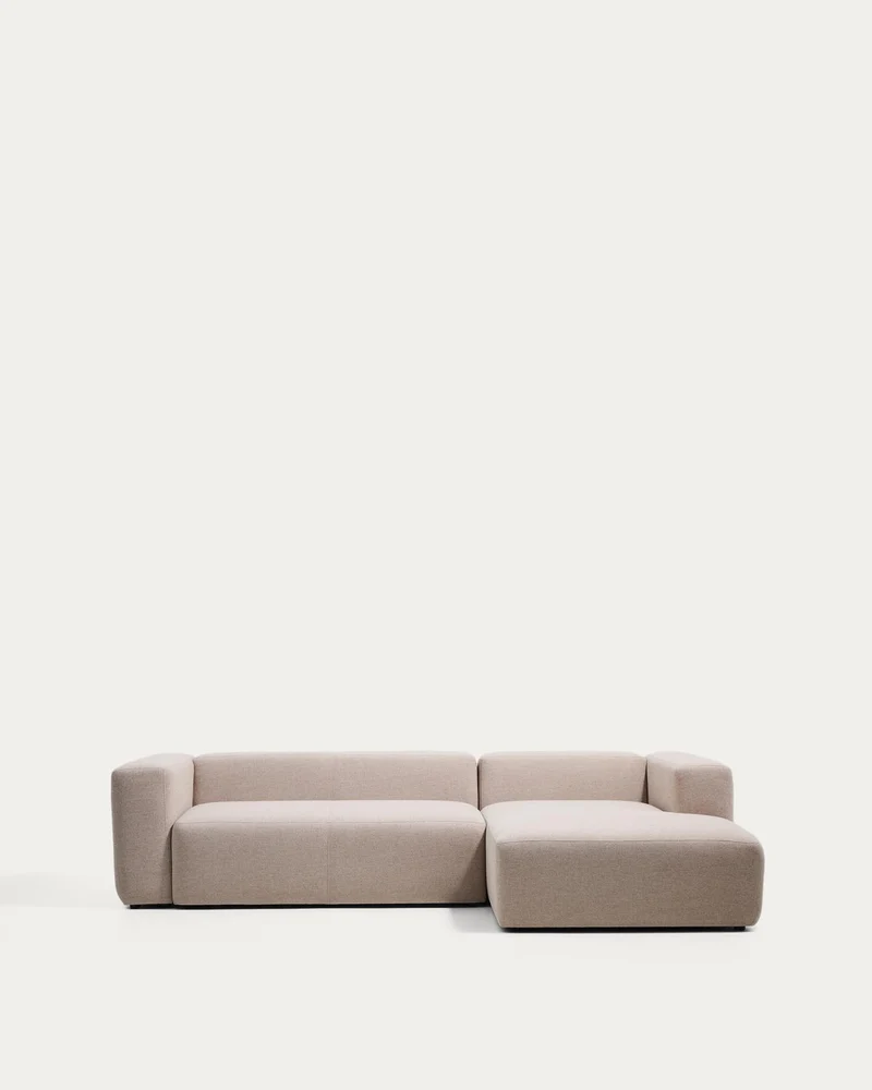 3-Sitzer-Sofa Blok mit Chaiselongue rechts in beiger Chenille, 300 cm, FSC Mix Credit