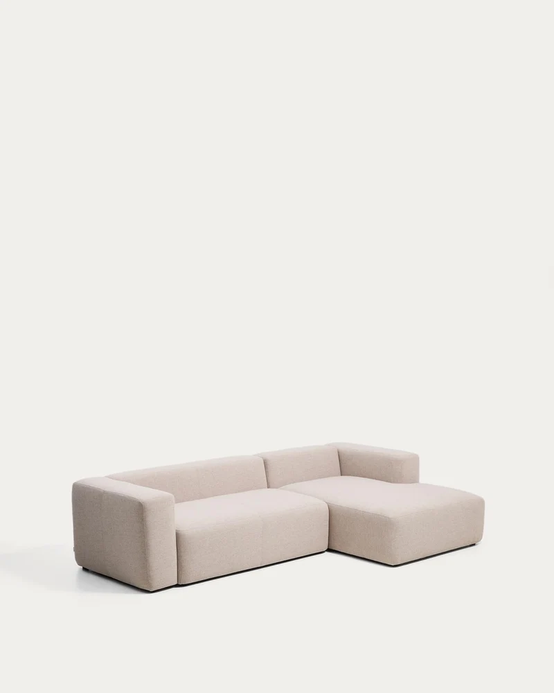3-Sitzer-Sofa Blok mit Chaiselongue rechts in beiger Chenille, 300 cm, FSC Mix Credit