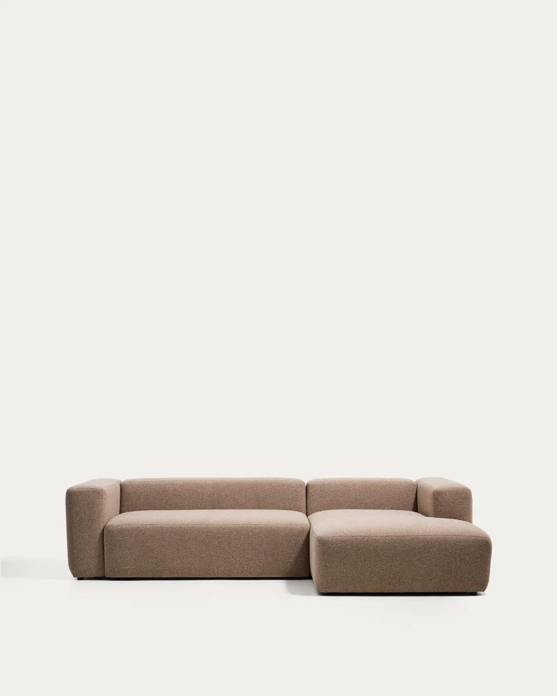3-Sitzer-Sofa Blok mit Chaiselongue rechts in brauner Chenille, 300 cm, FSC Mix Credit