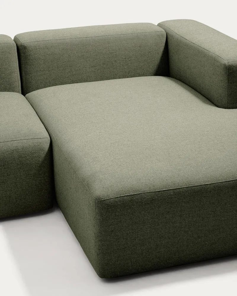 3-Sitzer-Sofa Blok mit Chaiselongue rechts in moosgrüner Chenille, 300 cm, FSC Mix Credit