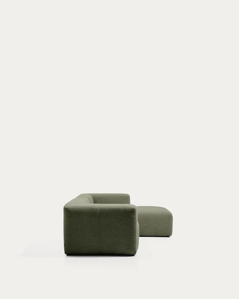 3-Sitzer-Sofa Blok mit Chaiselongue rechts in moosgrüner Chenille, 300 cm, FSC Mix Credit